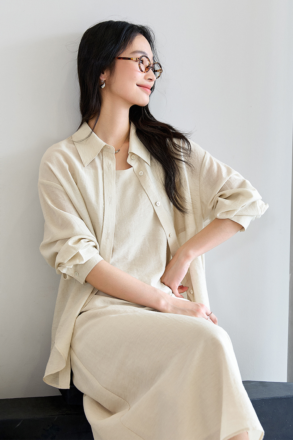 Versatile Casual Loose Shirt with Slip Dress Set-VIMLYSTORE