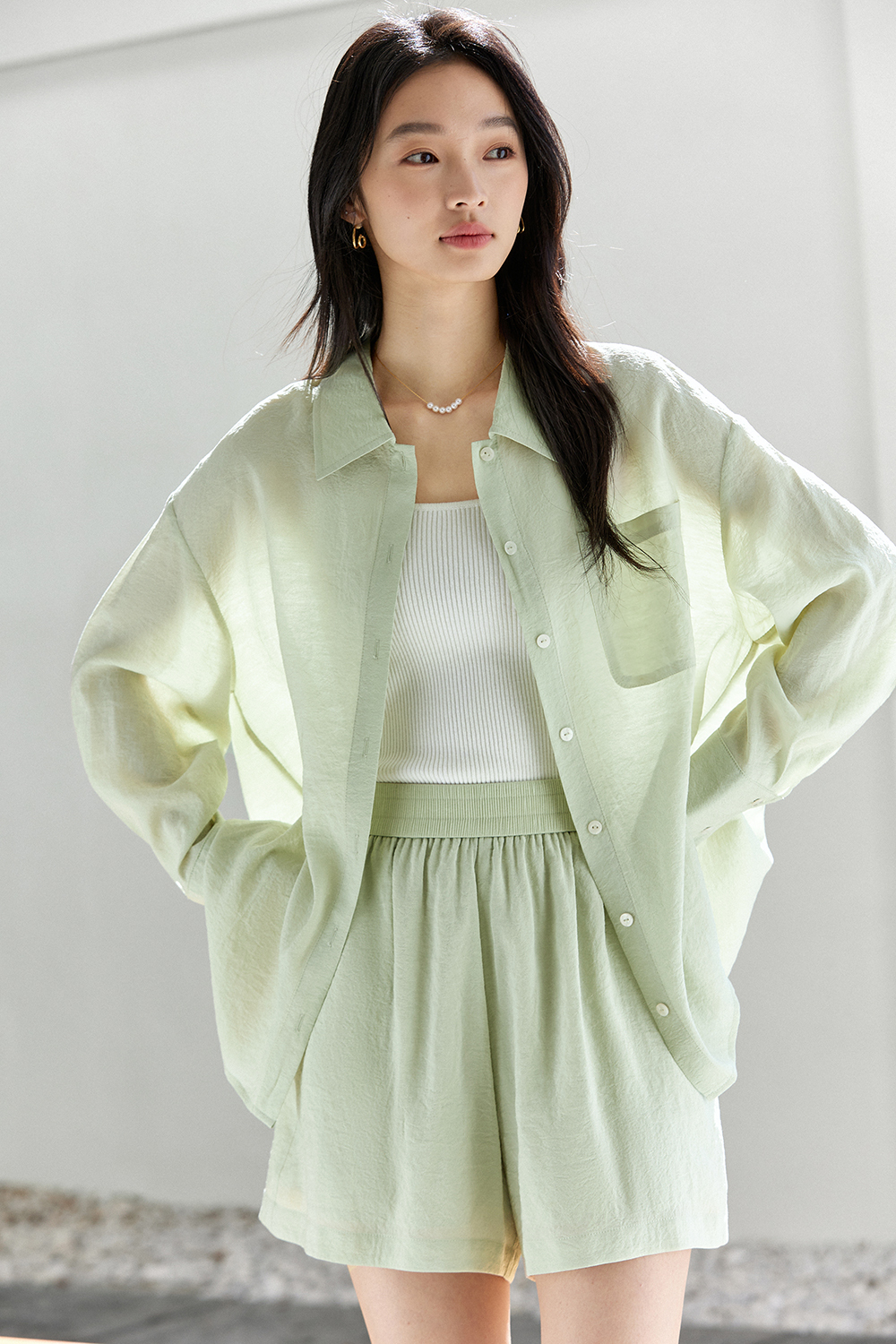 Simple Commuter Sun Protection Shirt & Shorts Two-Piece Set-VIMLYSTORE