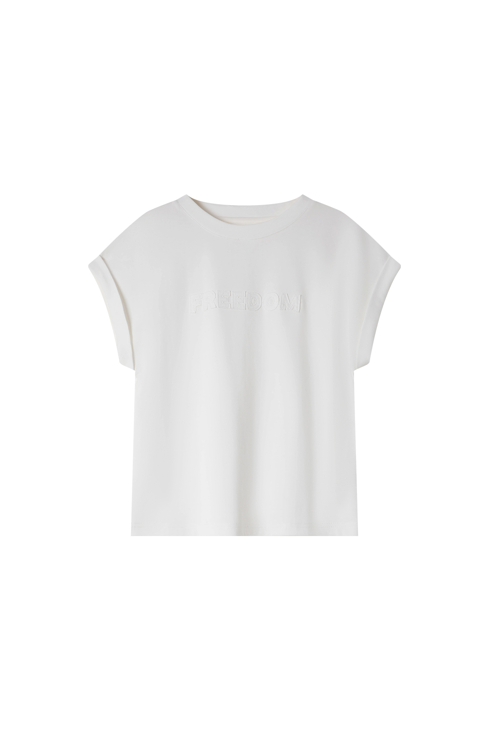 Embroidered Letter Short Flutter Sleeve Loose Versatile Round Neck Top-VIMLYSTORE