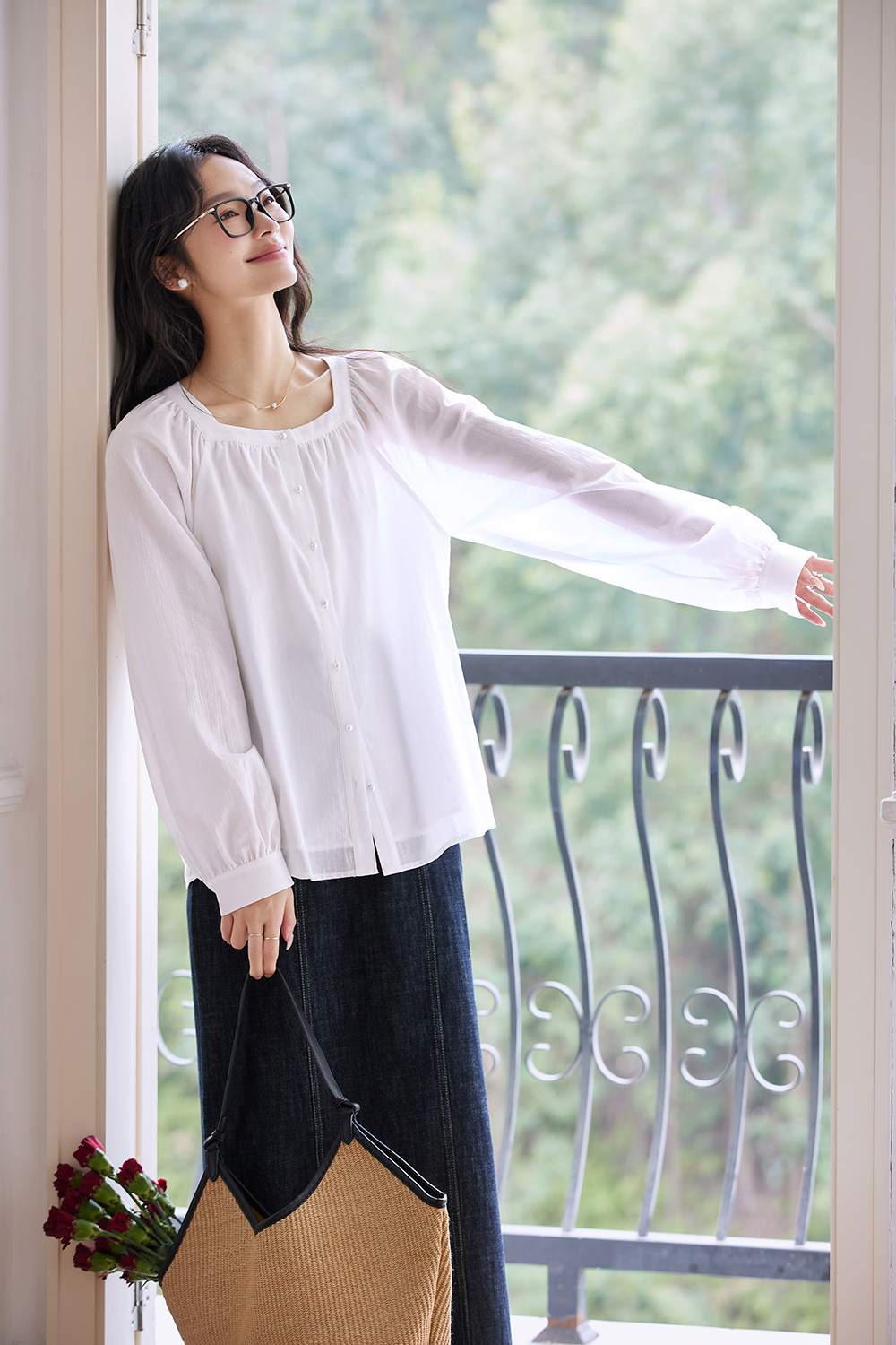 French Retro Square Neck Loose Shirt-VIMLYSTORE