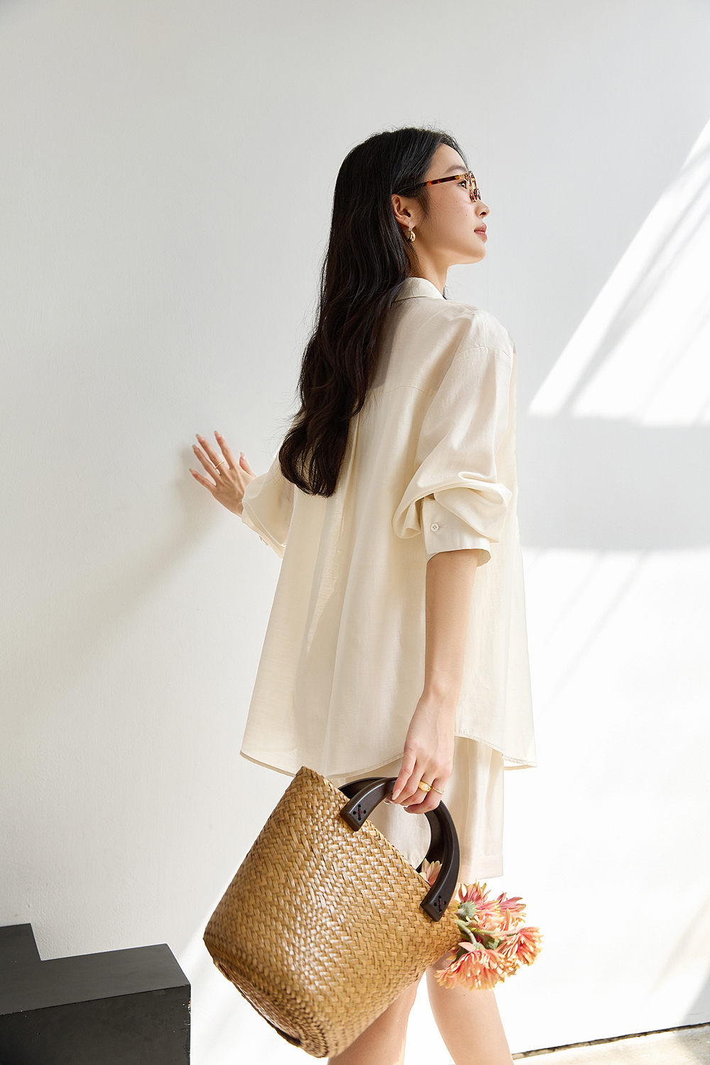 Lyocell Simple Casual Commuter Shirt & Shorts Set-VIMLYSTORE