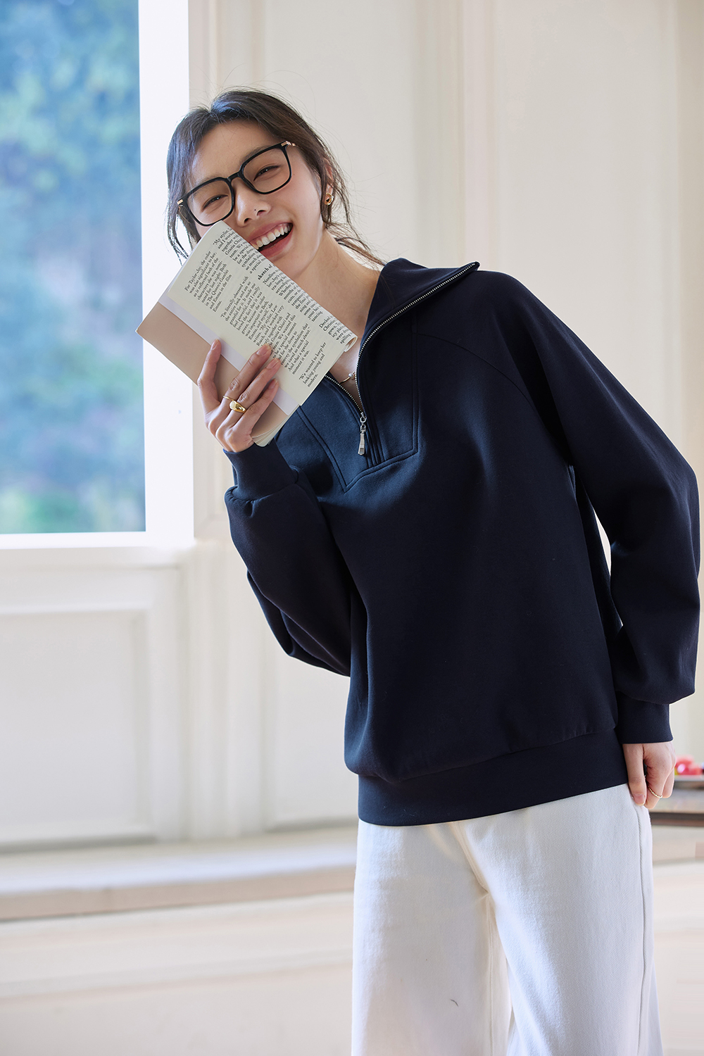 Retro Zip-Collar Pullover Sweatshirt-VIMLYSTORE