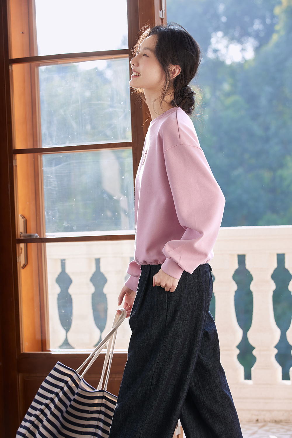 Butterfly-Embroidered Oversized Crewneck Sweatshirt-VIMLYSTORE