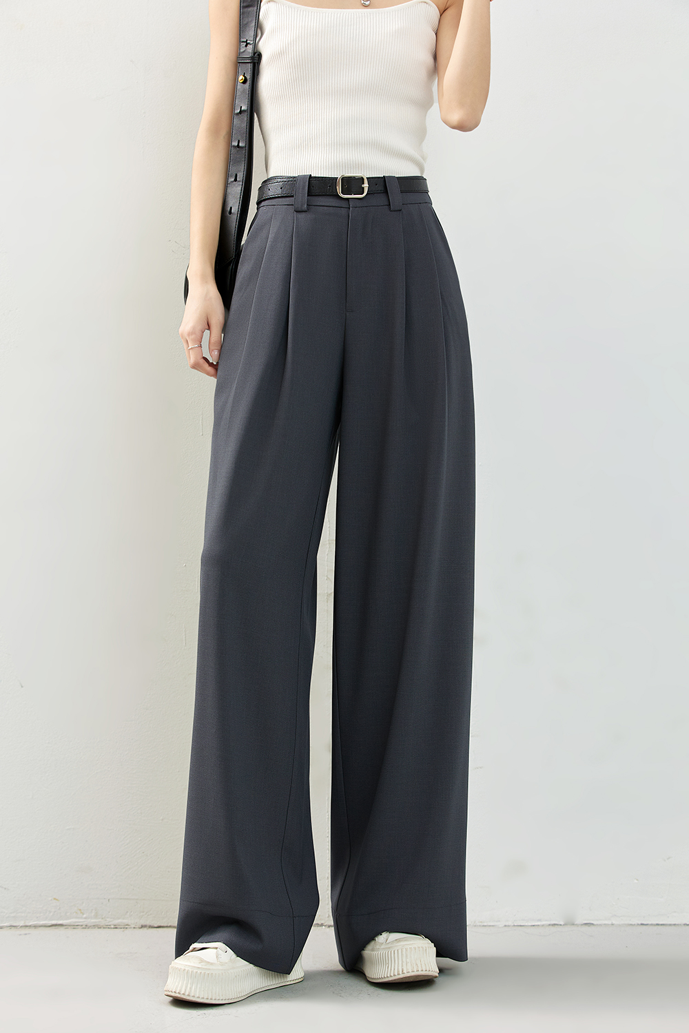 Pleated Wide-Leg Dress Pants with Relaxed Waist-VIMLYSTORE