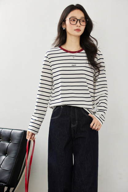 Slim-Fit Contrast Sleeve Tee with Embroidered Lettering-VIMLYSTORE