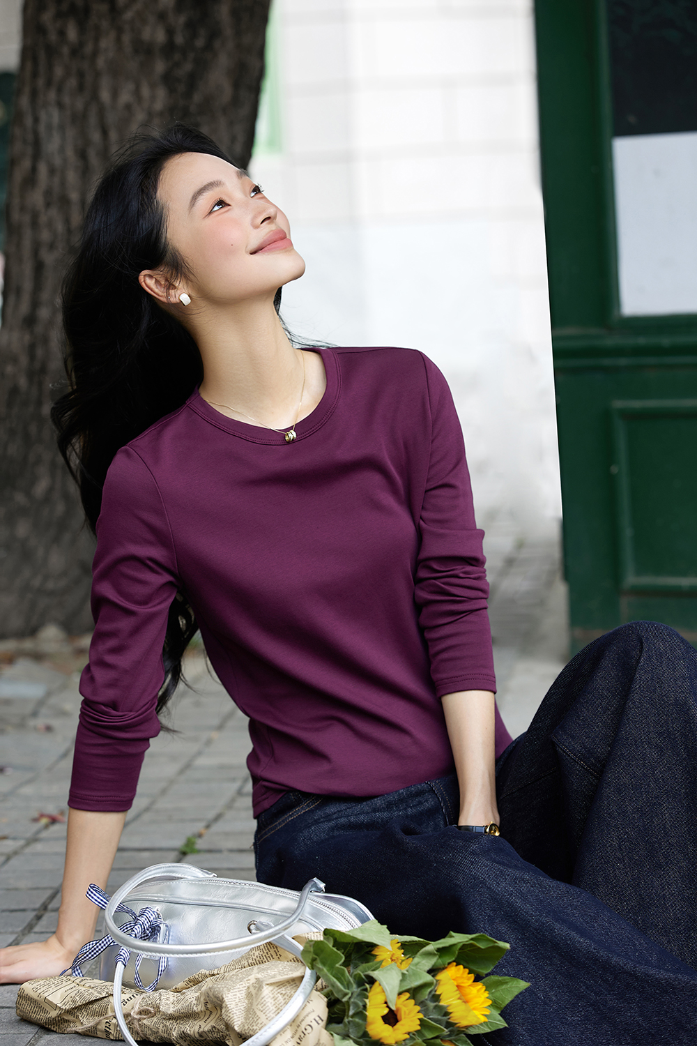 Lace-Insert Layering Tee with Pintuck Detail-VIMLYSTORE