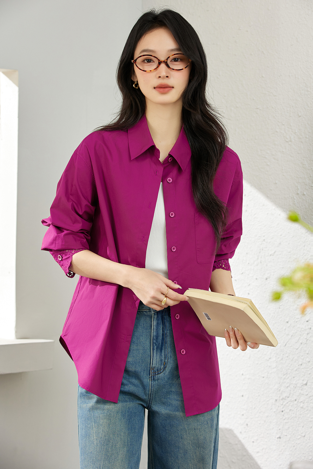 Artistic Cutwork Notch-Collar Blouse-VIMLYSTORE