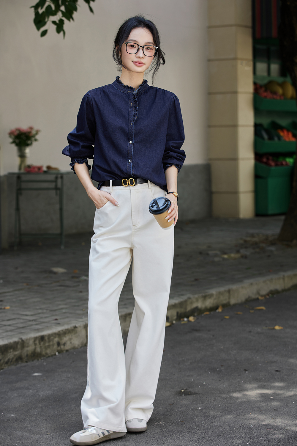 Designer Loose Stand-up Denim Long Sleeve Cotton Shirt-VIMLYSTORE