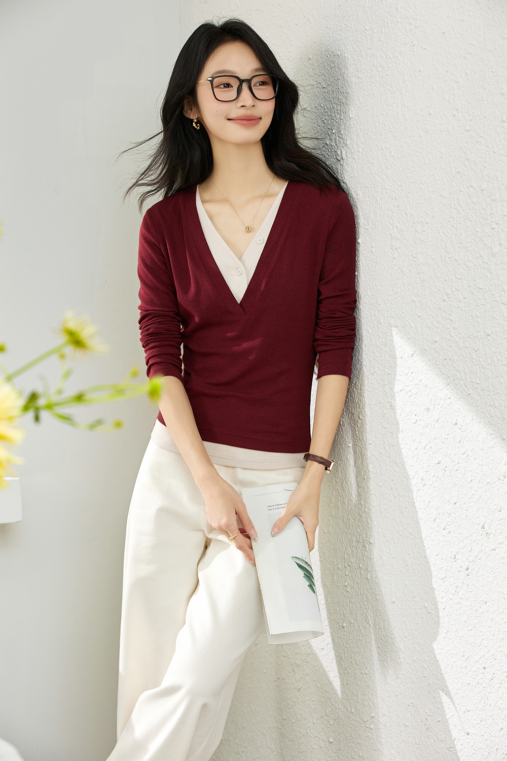 False Two-piece Designer Slim-fit Layering Long Sleeve T-shirt-VIMLYSTORE