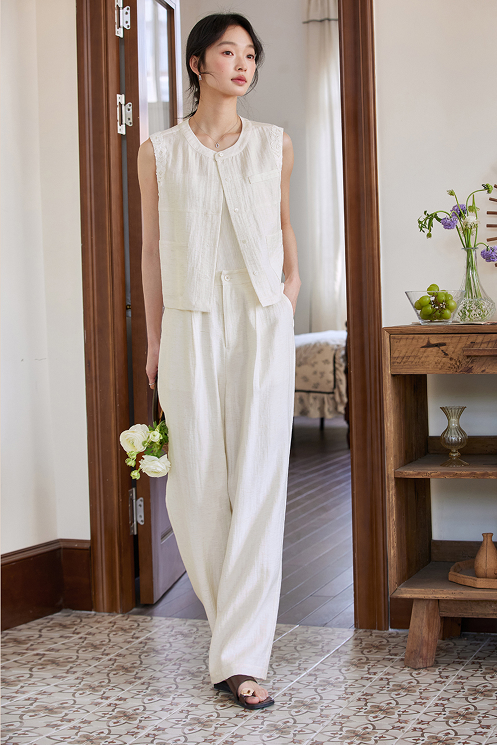 Premium "Old Money" Style Sleeveless Shirt & Pants Linen Set-VIMLYSTORE
