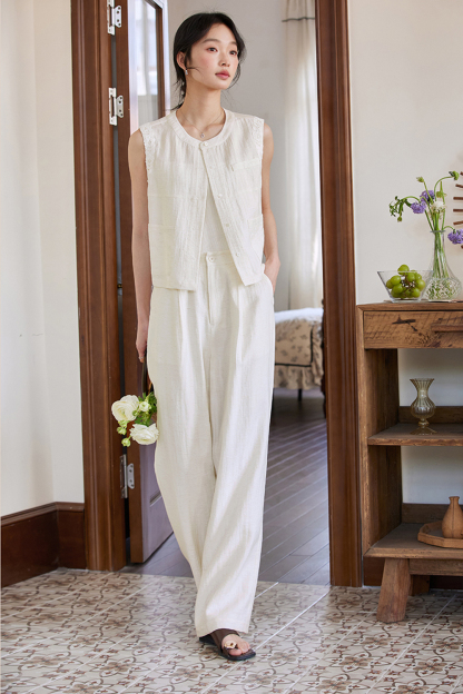 Premium "Old Money" Style Sleeveless Shirt & Pants Linen Set