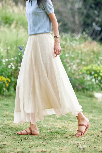 Elegant and Gentle High-Waist A-Line Flowy Maxi Dress with Draping-VIMLYSTORE