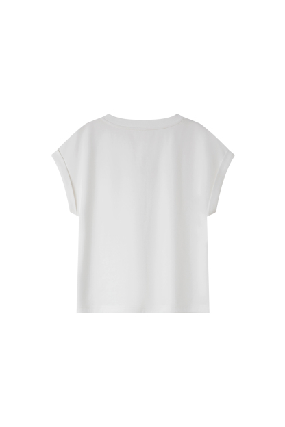 Embroidered Letter Short Flutter Sleeve Loose Versatile Round Neck Top-VIMLYSTORE