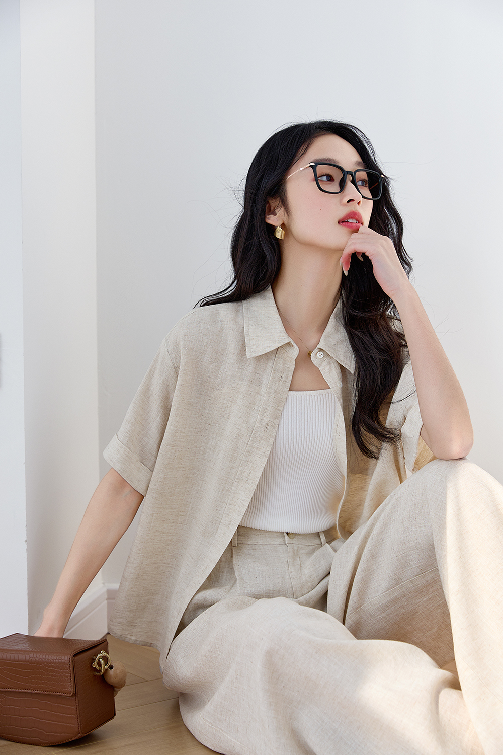 Trendy Relaxed Short-Sleeve Top with High-Waist Wide-Leg Pants Set