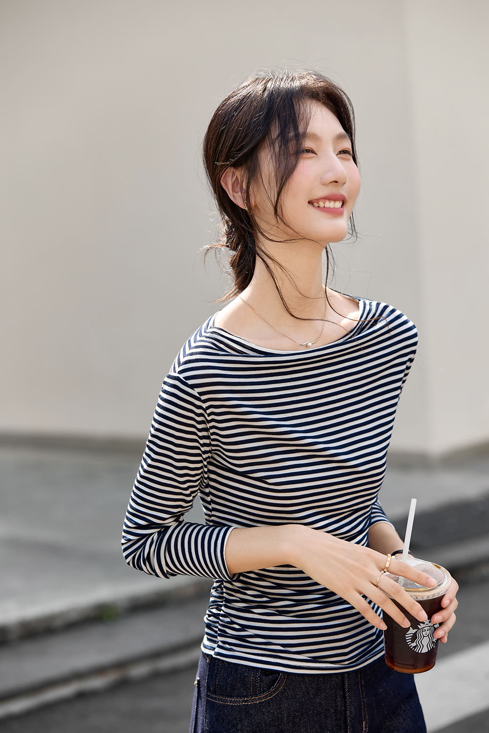 Vintage Stripe Boat Neck Slimming Long Sleeve T-Shirt-VIMLYSTORE