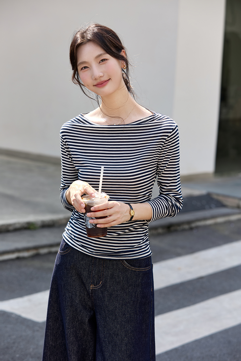 Vintage Stripe Boat Neck Slimming Long Sleeve T-Shirt-VIMLYSTORE