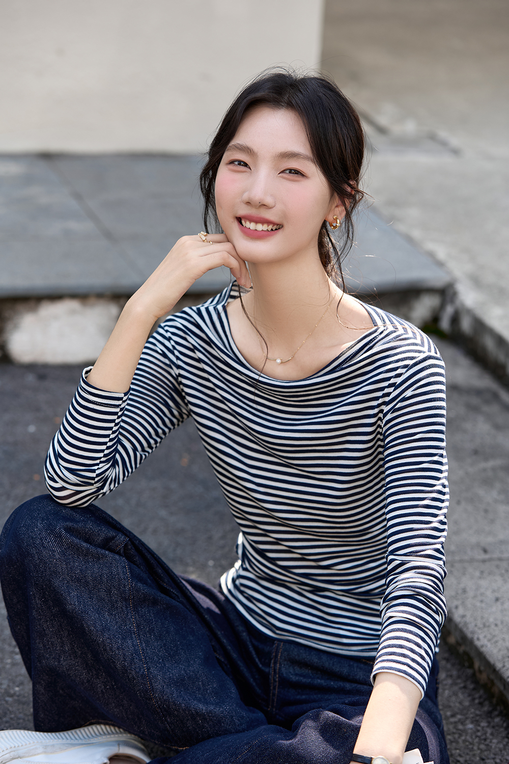 Vintage Stripe Boat Neck Slimming Long Sleeve T-Shirt-VIMLYSTORE