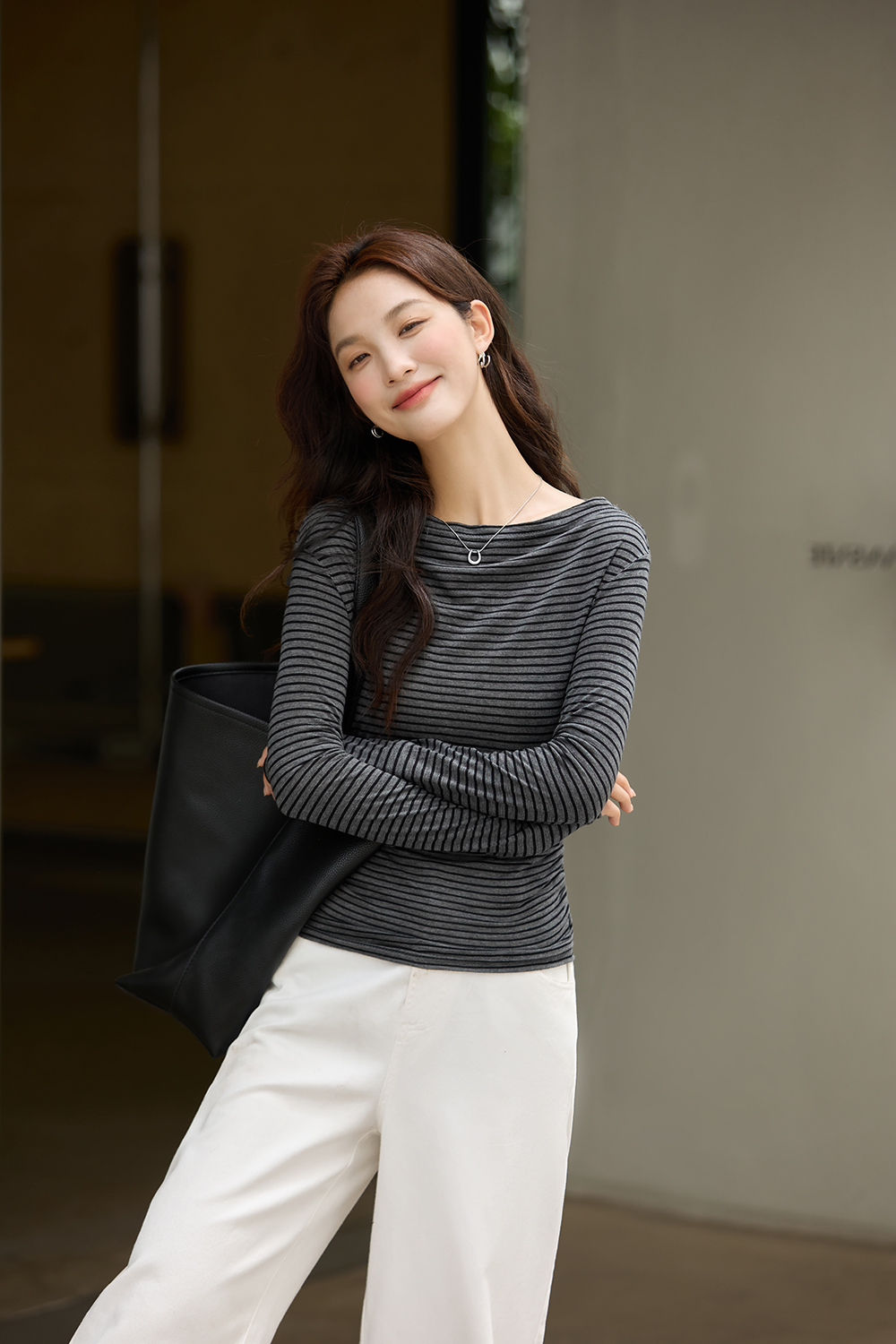 Vintage Stripe Boat Neck Slimming Long Sleeve T-Shirt-VIMLYSTORE