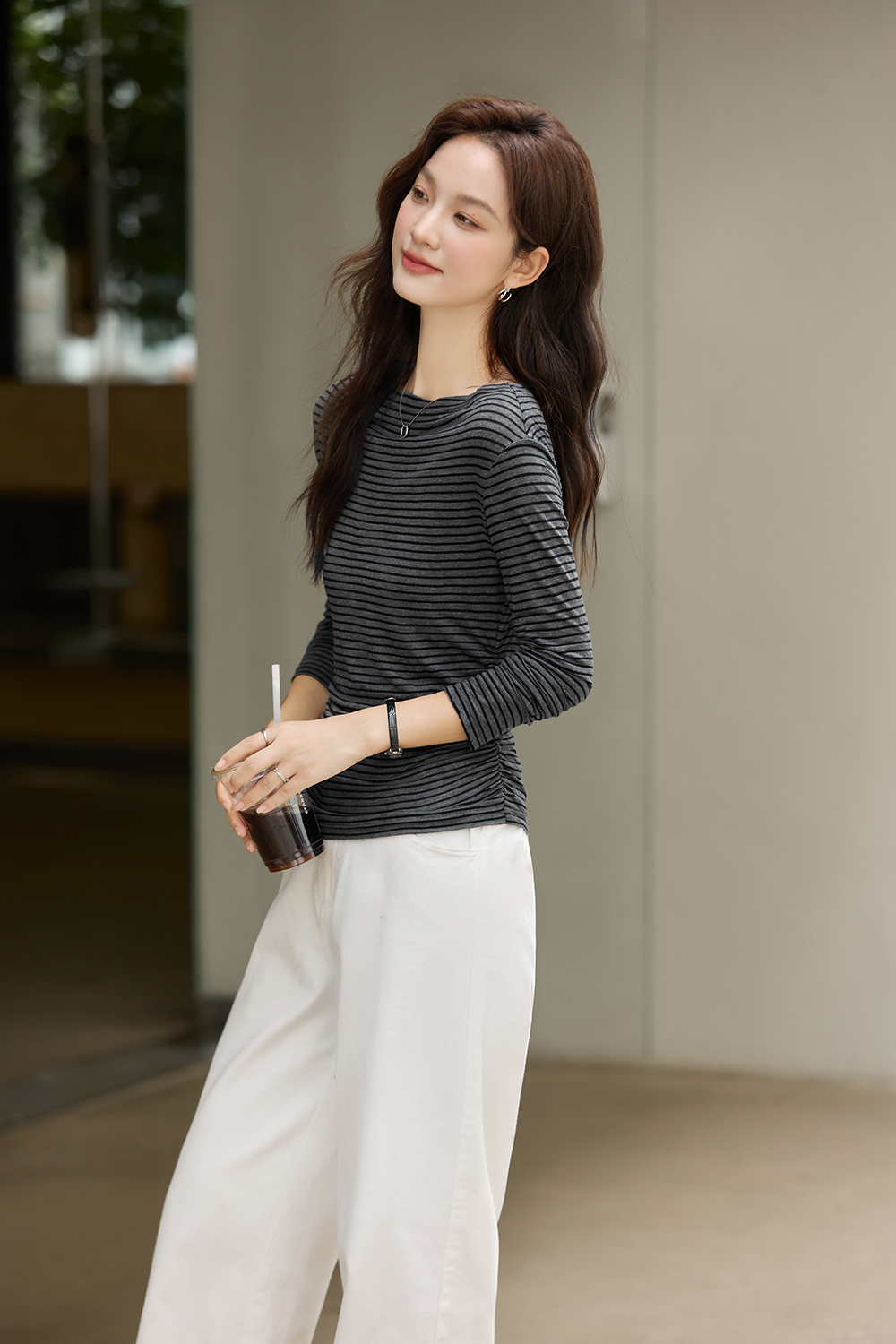 Vintage Stripe Boat Neck Slimming Long Sleeve T-Shirt-VIMLYSTORE