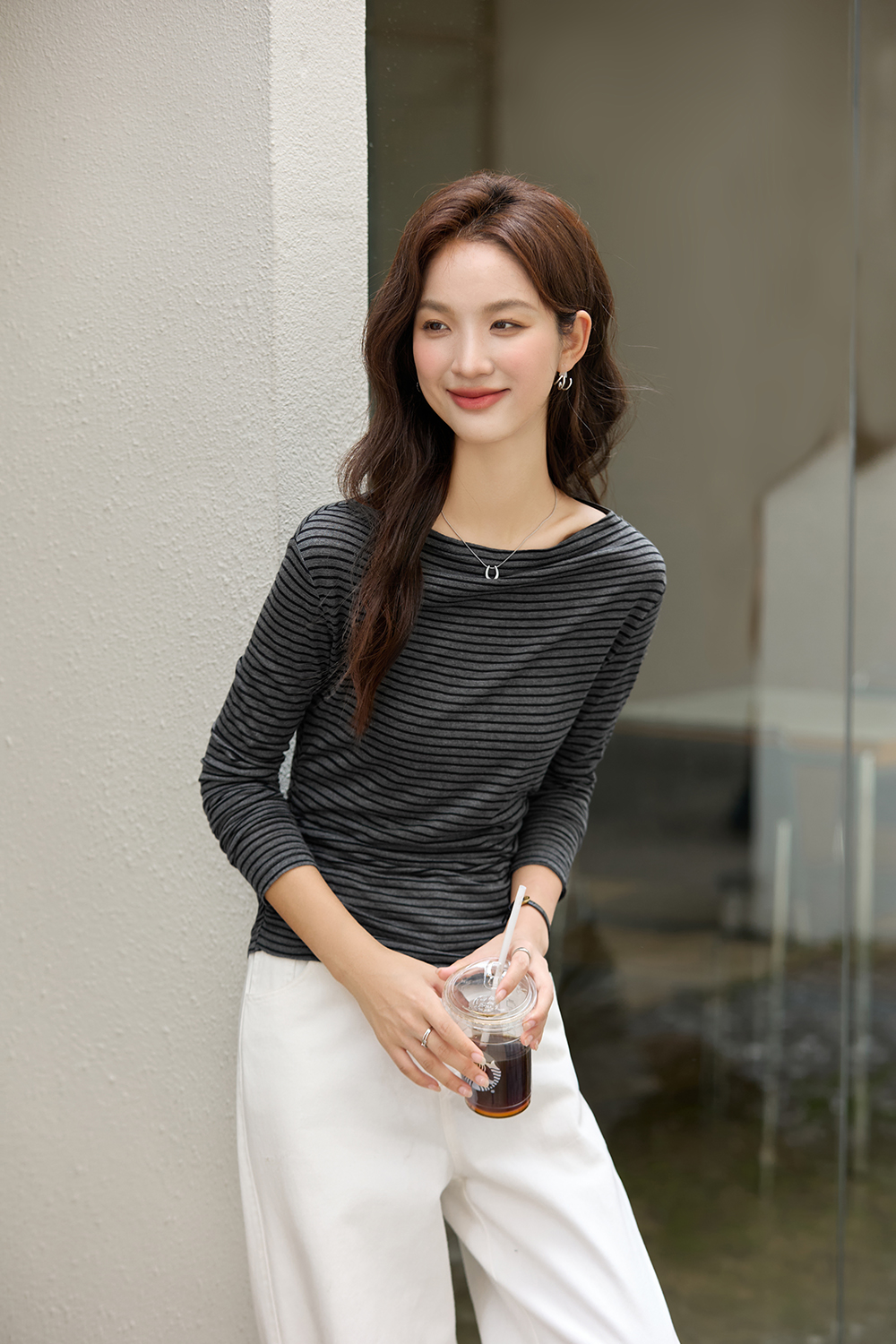 Vintage Stripe Boat Neck Slimming Long Sleeve T-Shirt-VIMLYSTORE