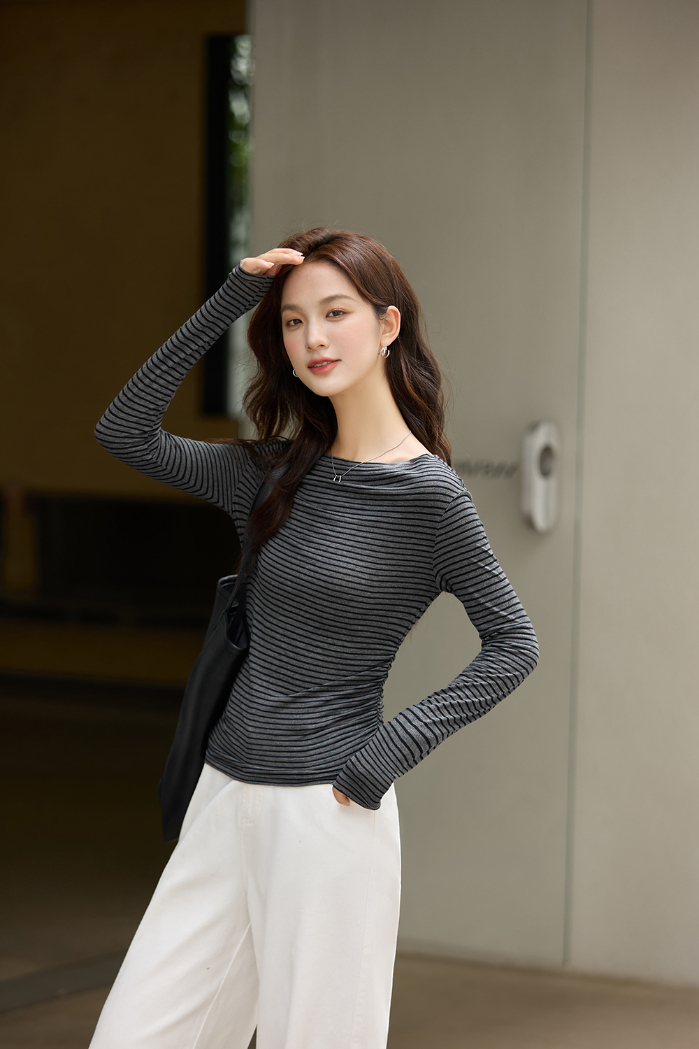 Vintage Stripe Boat Neck Slimming Long Sleeve T-Shirt-VIMLYSTORE