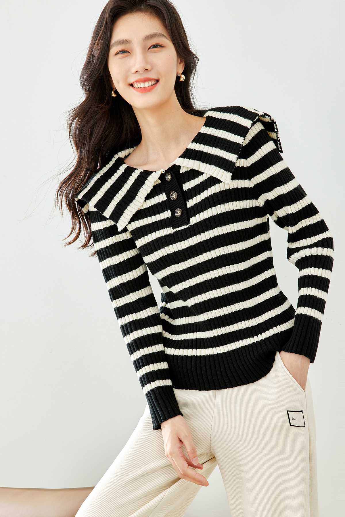 Striped knit sweater-VIMLYSTORE
