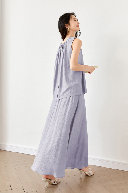 French-Casual Round Neck Sleeveless Top with Flowy Skirt Set-VIMLYSTORE