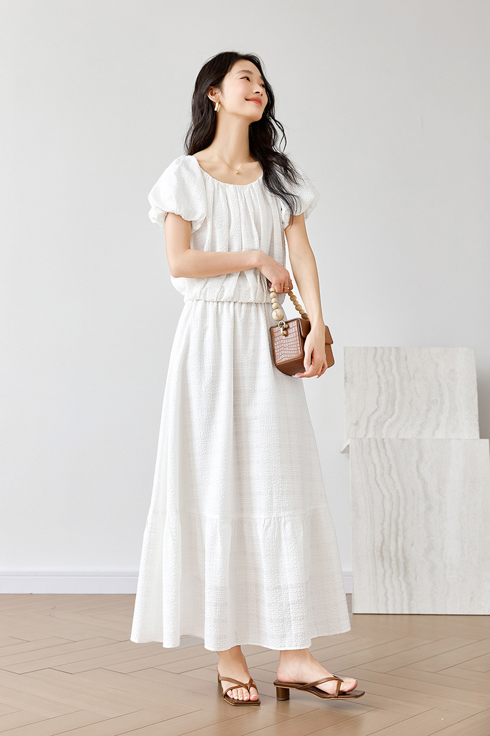 Simple U-Neck Top with High-Waist Skirt Set-VIMLYSTORE