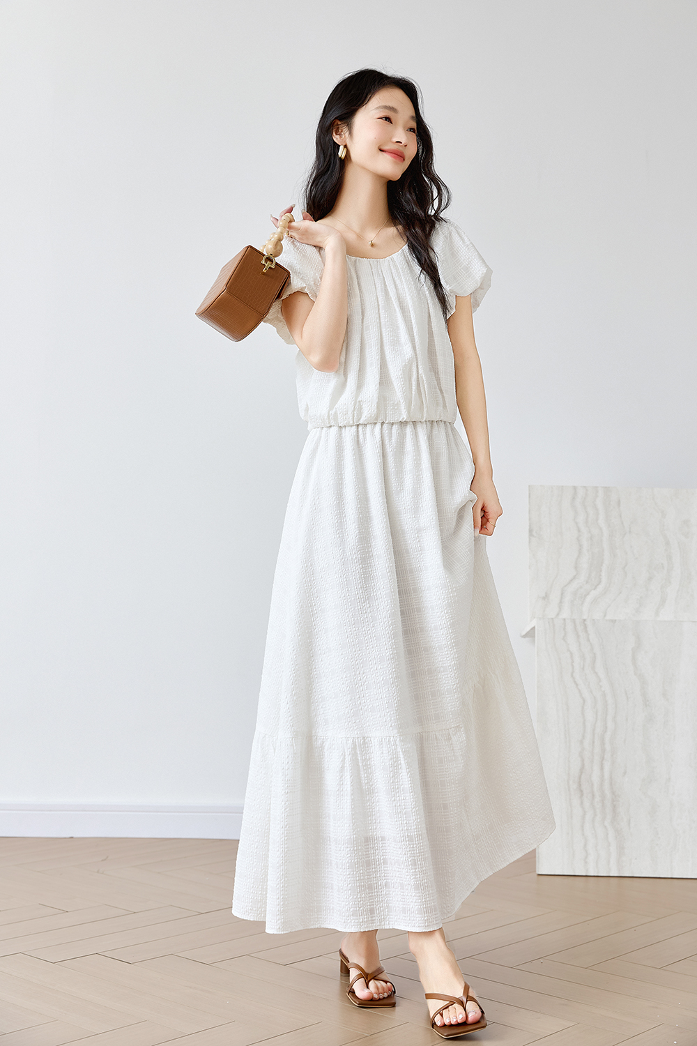 Simple U-Neck Top with High-Waist Skirt Set-VIMLYSTORE