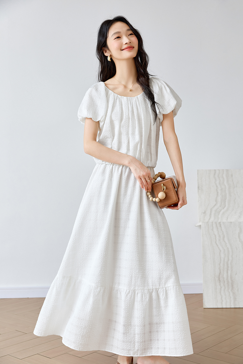 Simple U-Neck Top with High-Waist Skirt Set-VIMLYSTORE