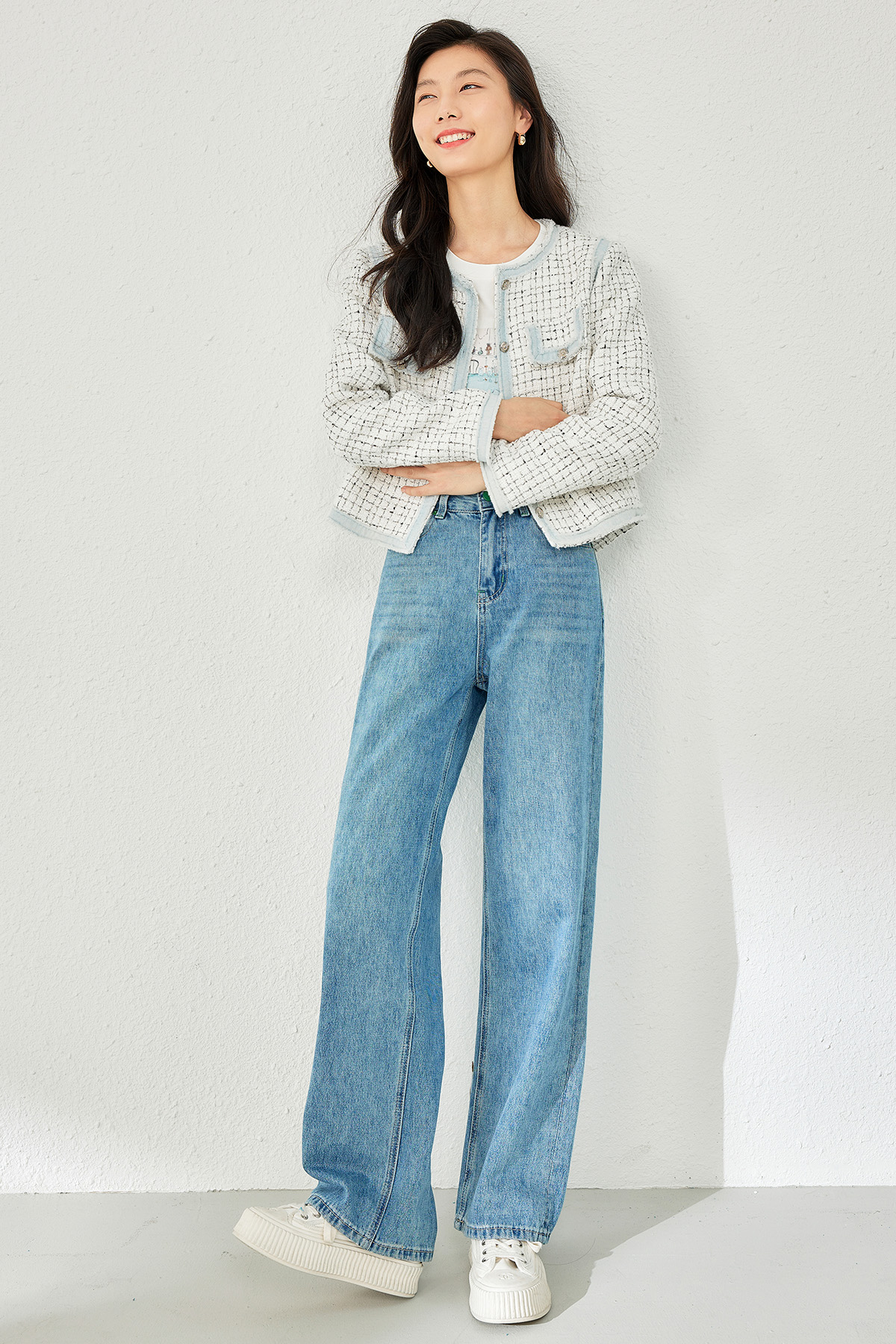 Tweed fabric contrasting color coat-VIMLYSTORE