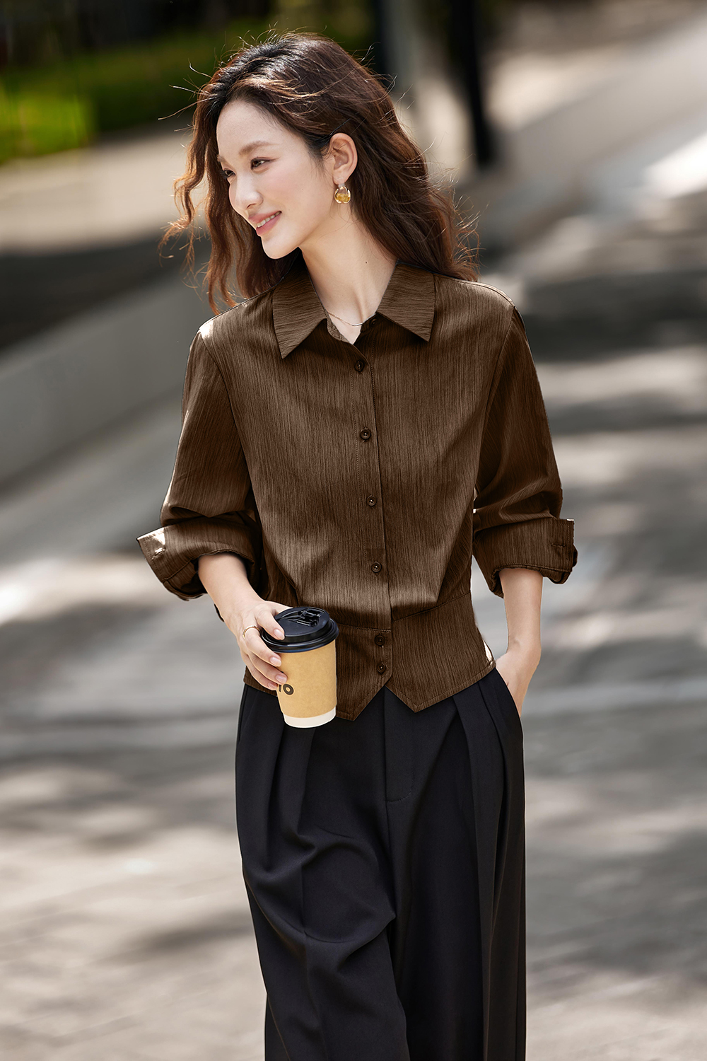 Irregular Design Elegant Striped Lapel Shirt-VIMLYSTORE