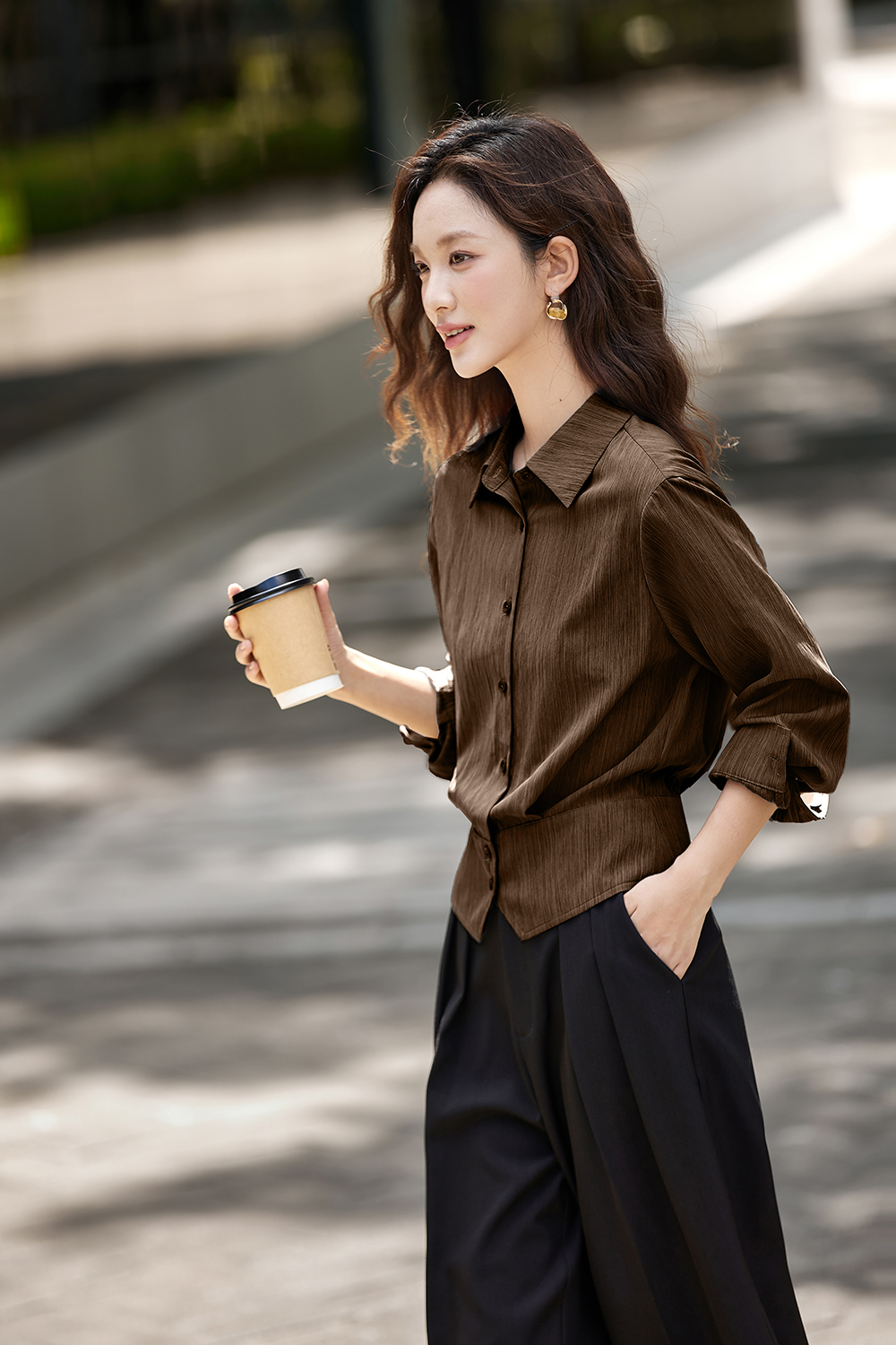 Irregular Design Elegant Striped Lapel Shirt-VIMLYSTORE