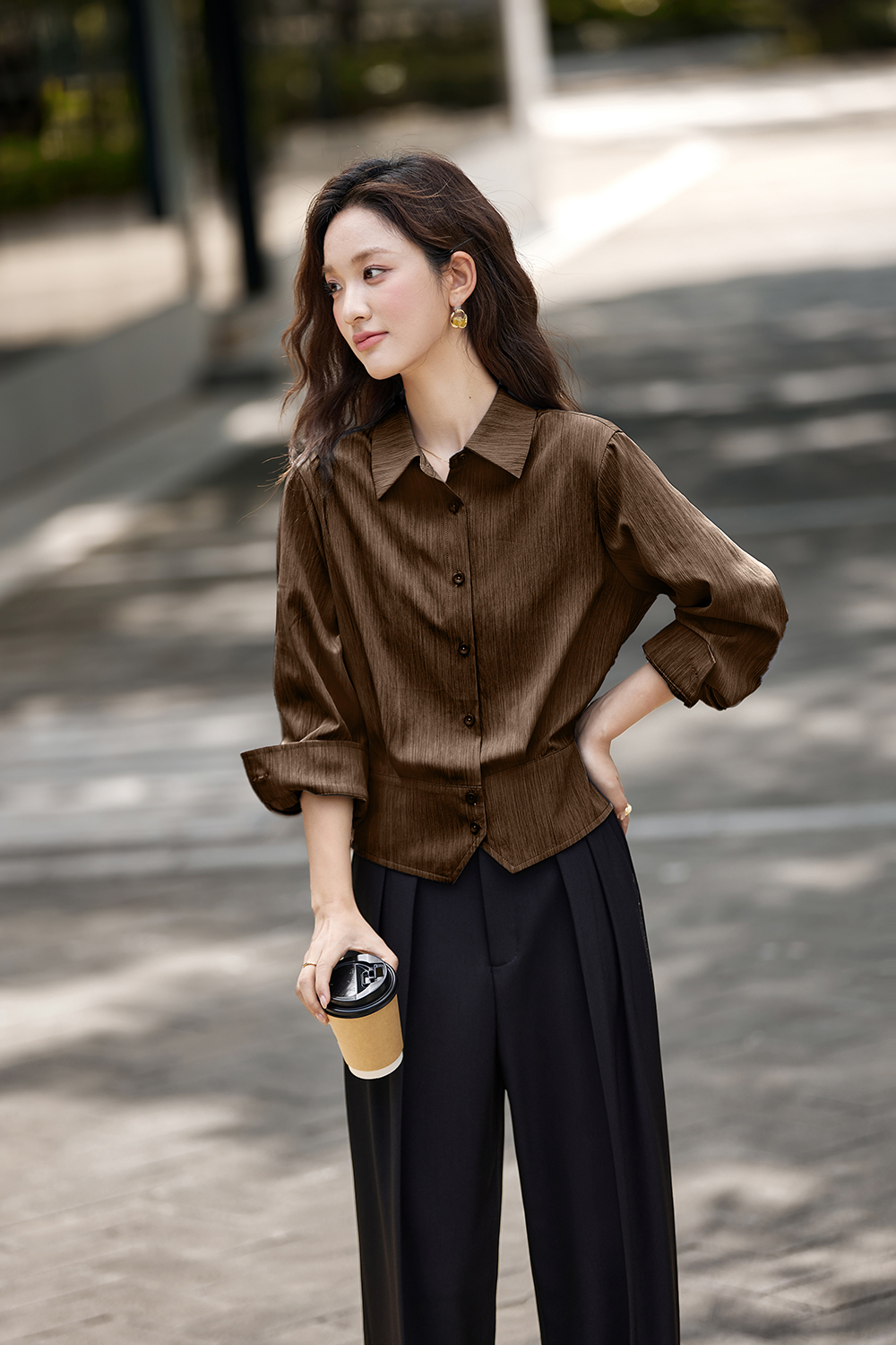 Irregular Design Elegant Striped Lapel Shirt-VIMLYSTORE