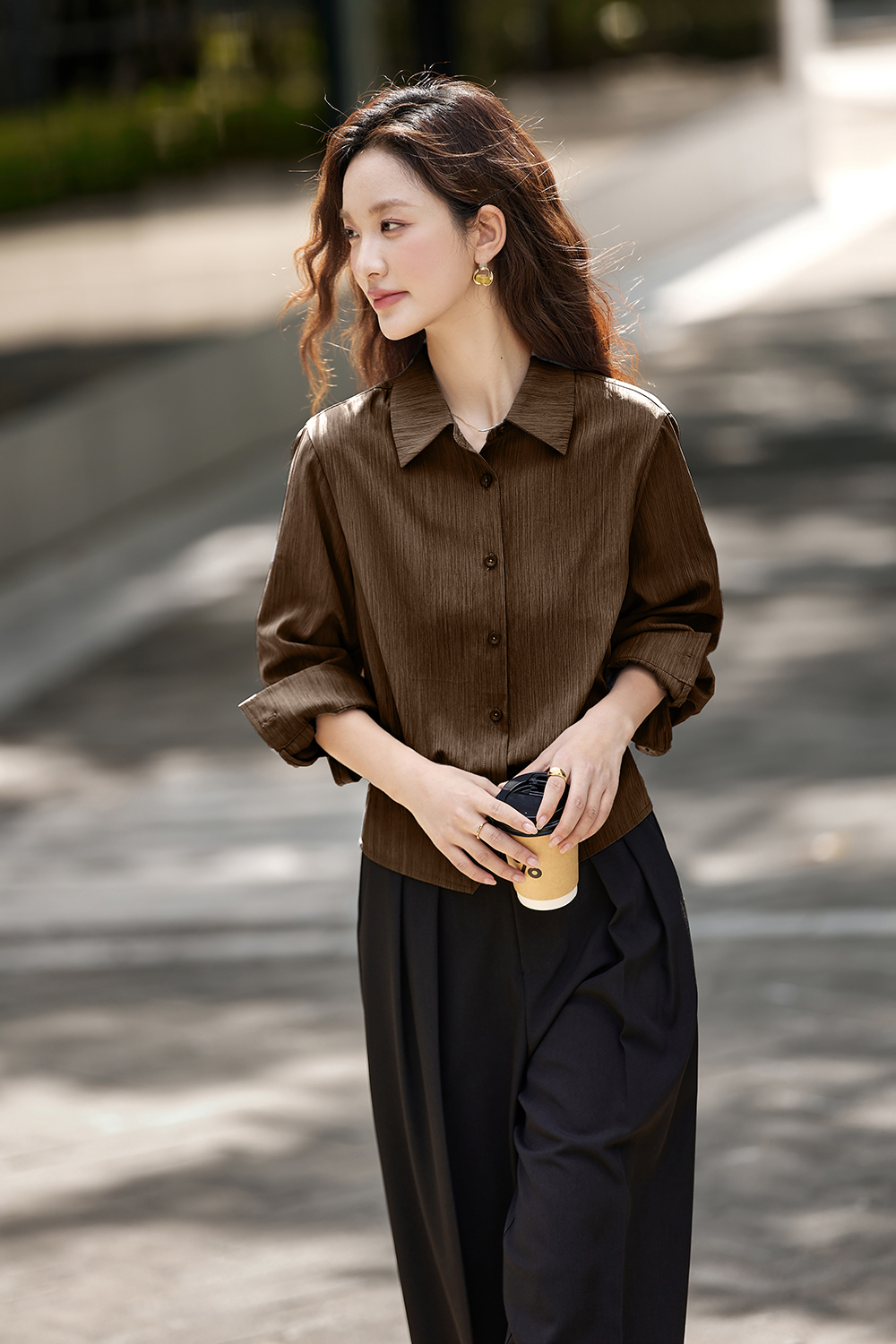 Irregular Design Elegant Striped Lapel Shirt-VIMLYSTORE