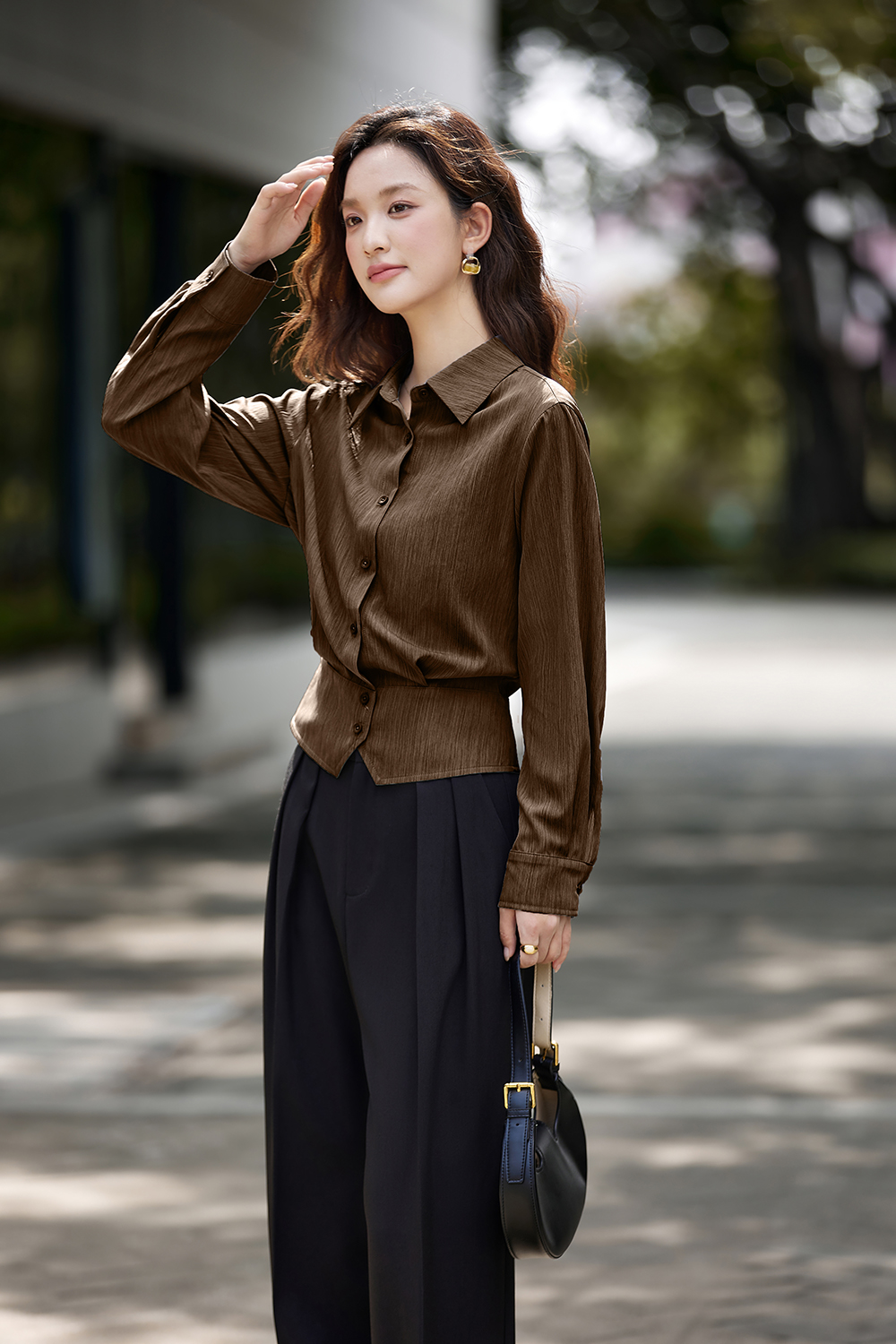 Irregular Design Elegant Striped Lapel Shirt-VIMLYSTORE