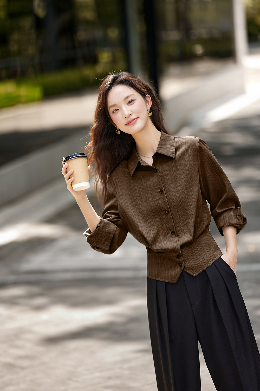 Irregular Design Elegant Striped Lapel Shirt-VIMLYSTORE
