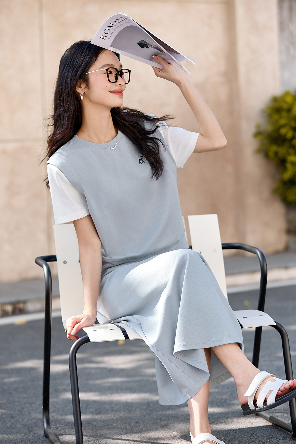 Casual-Chic Fake Two-Piece Top with High-Waist Skirt Set