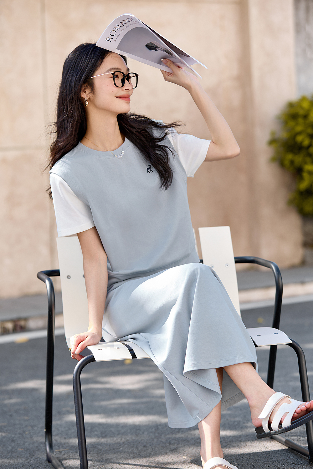 Casual-Chic Fake Two-Piece Top with High-Waist Skirt Set