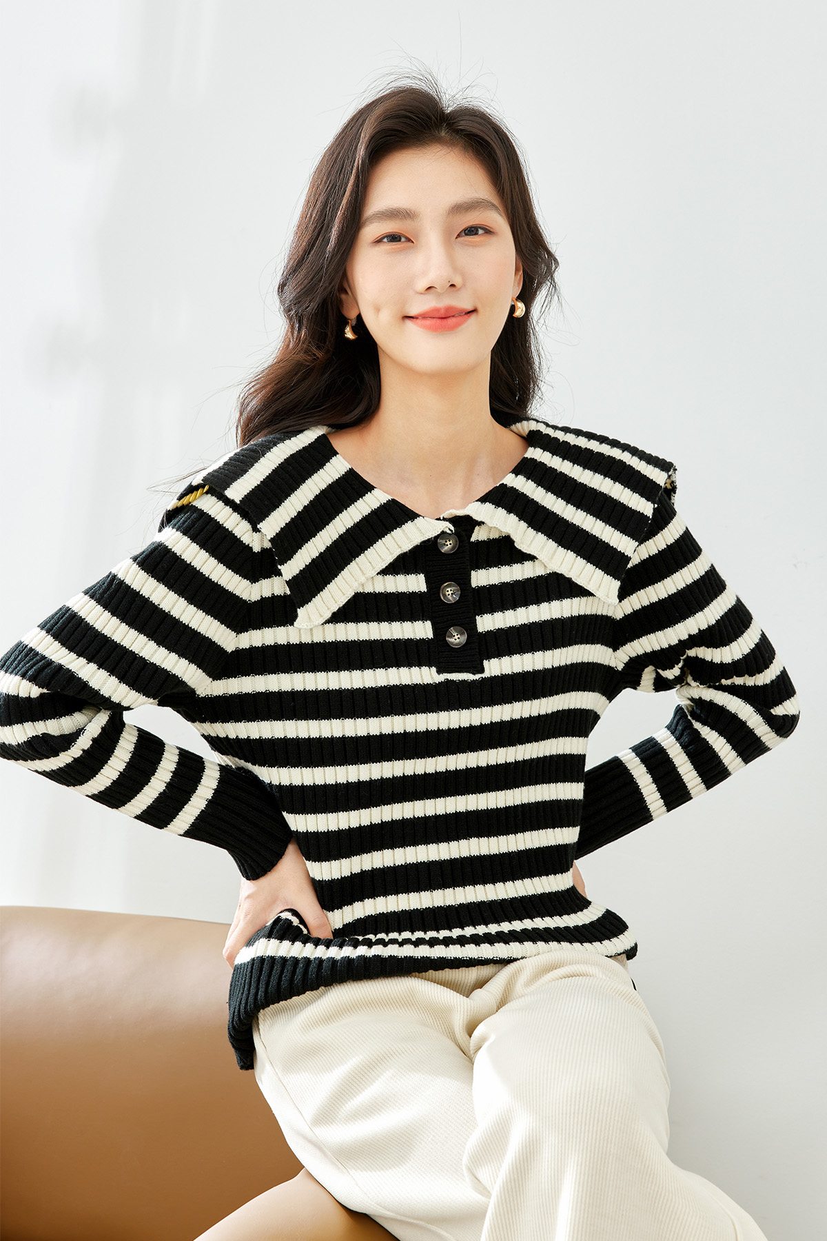 Striped knit sweater-VIMLYSTORE
