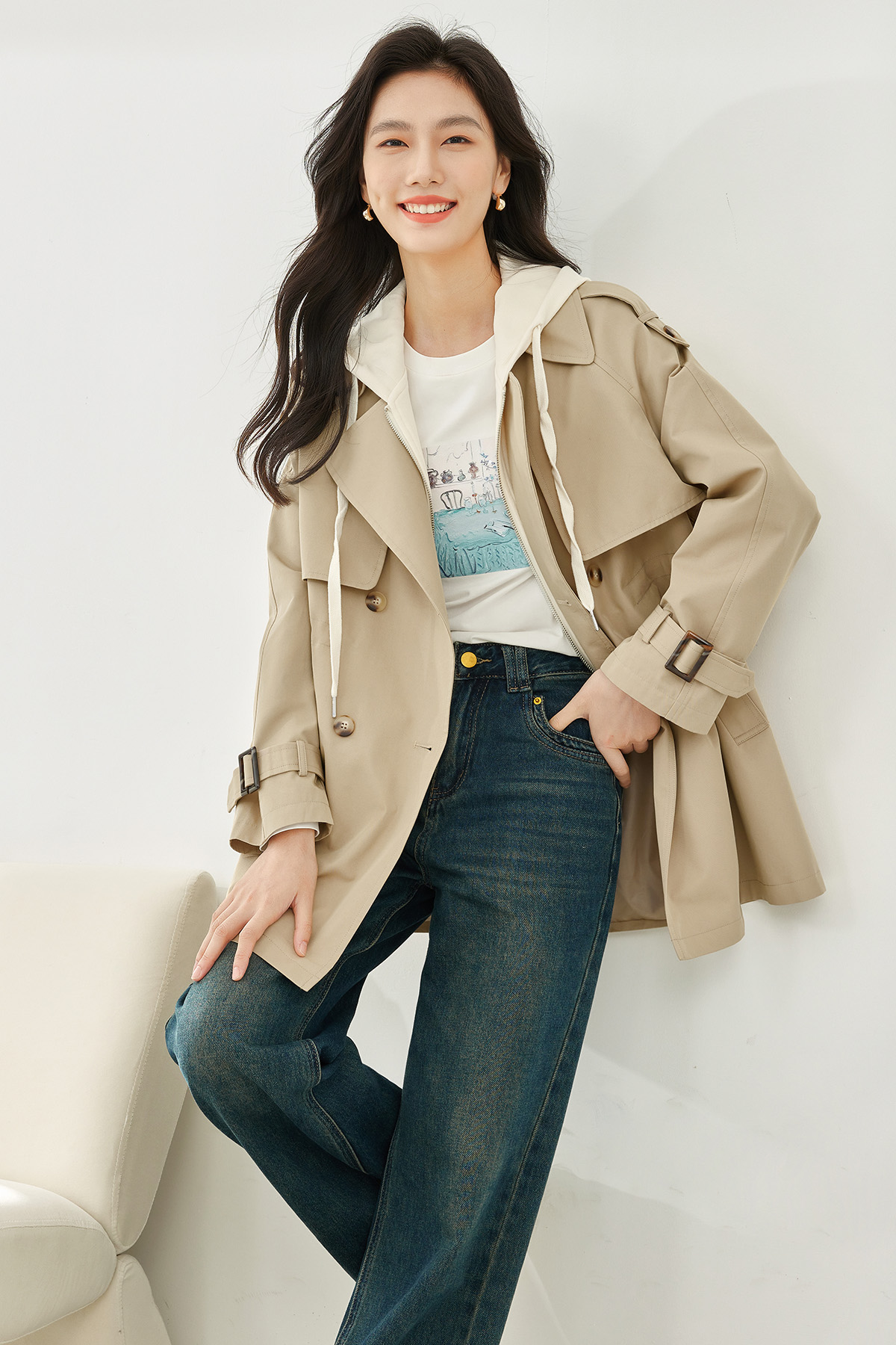 Mock Two-Piece Trench Coat