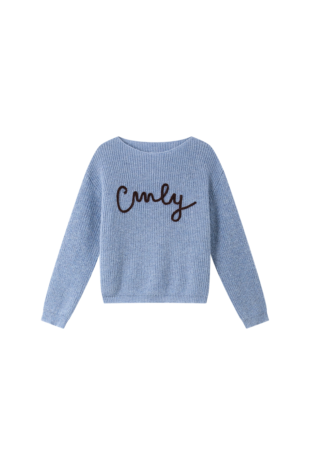 Letter Embroidered Round Neck Knit Sweater Loose Sweater-VIMLYSTORE
