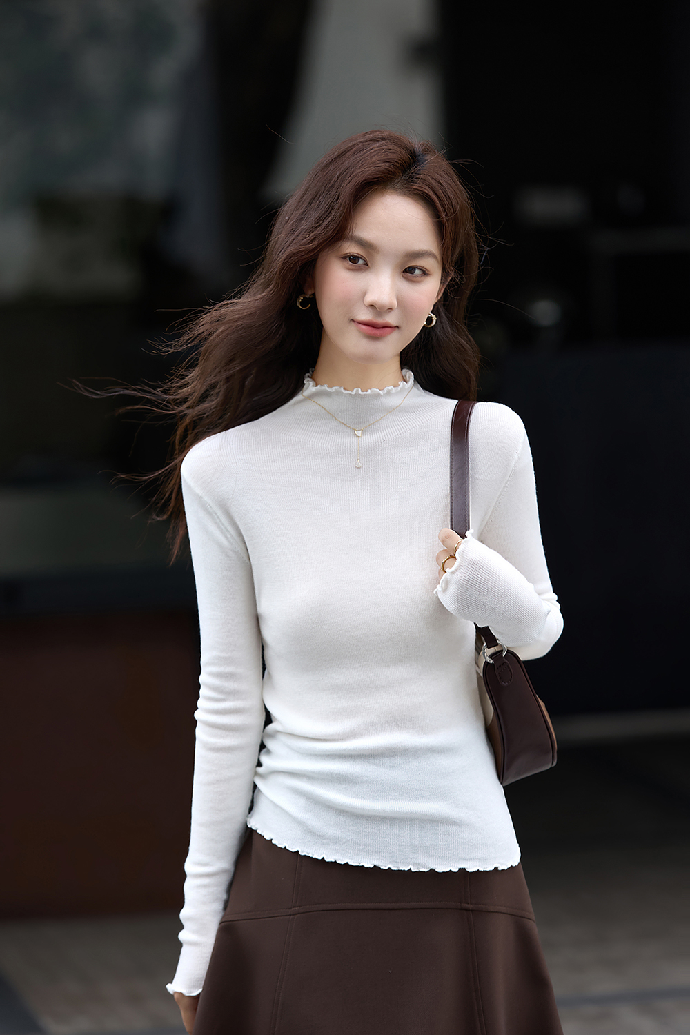 Wave Edge Mock Neck Slim-Fit Slimming Knit Sweater-VIMLYSTORE