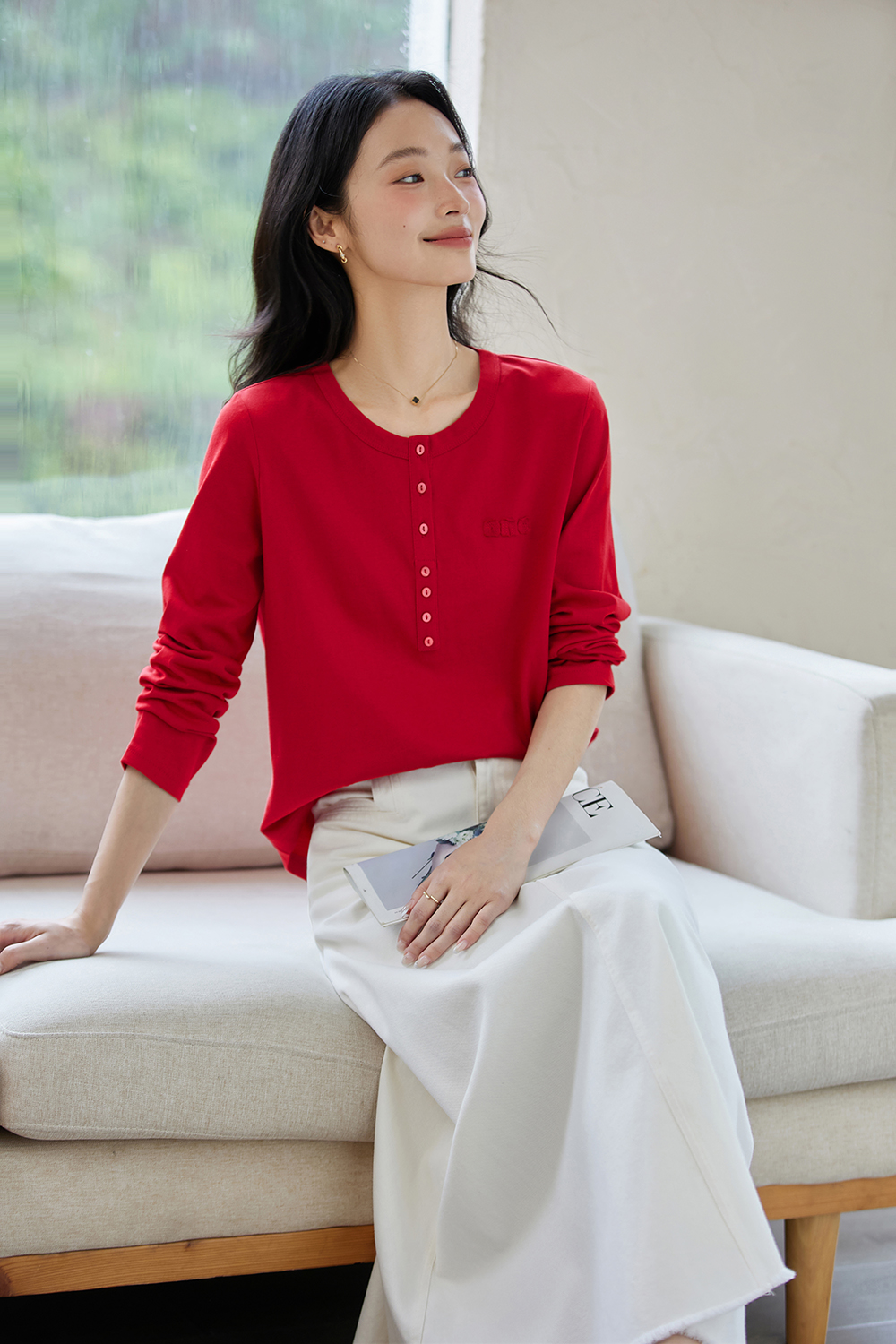 Letter Embroidery Long Sleeve T-Shirt-VIMLYSTORE