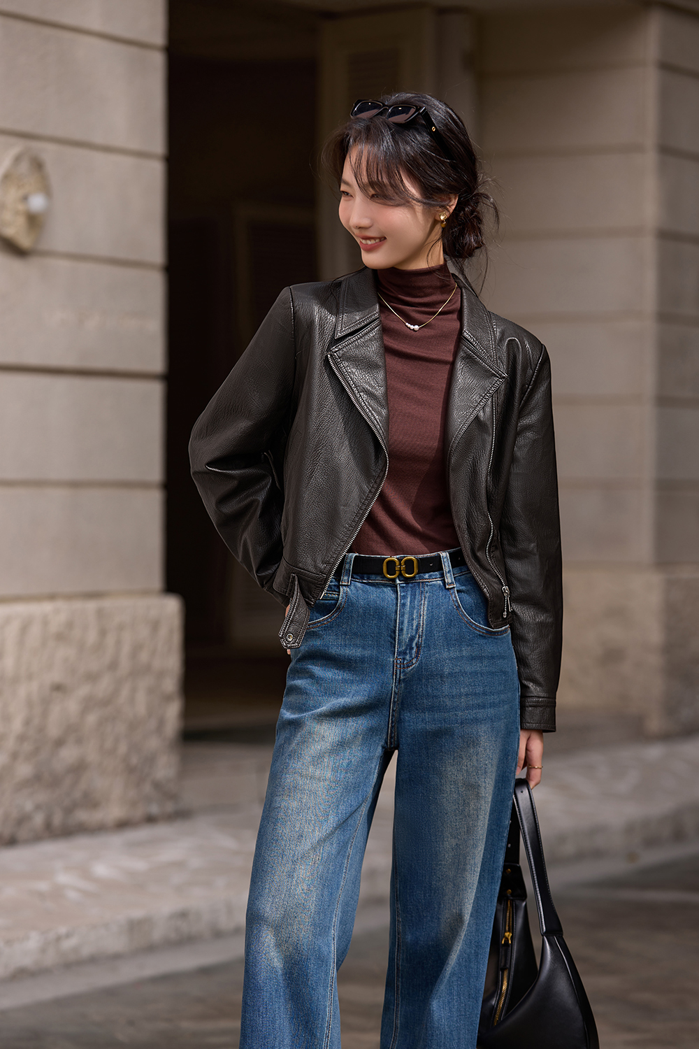 Biker Style Lapel Leather Jacket