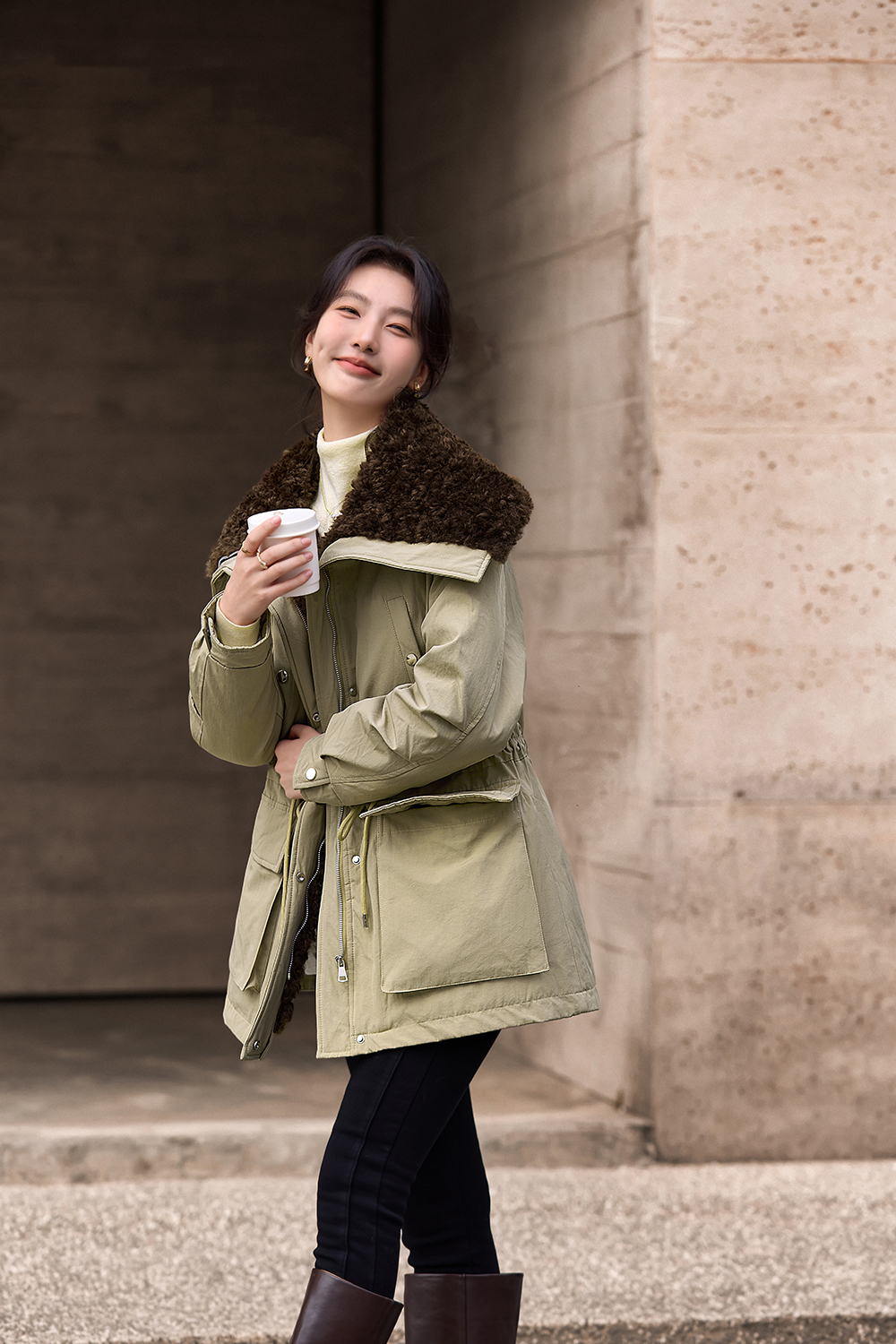 Plush Wide Lapel Thickened Coat