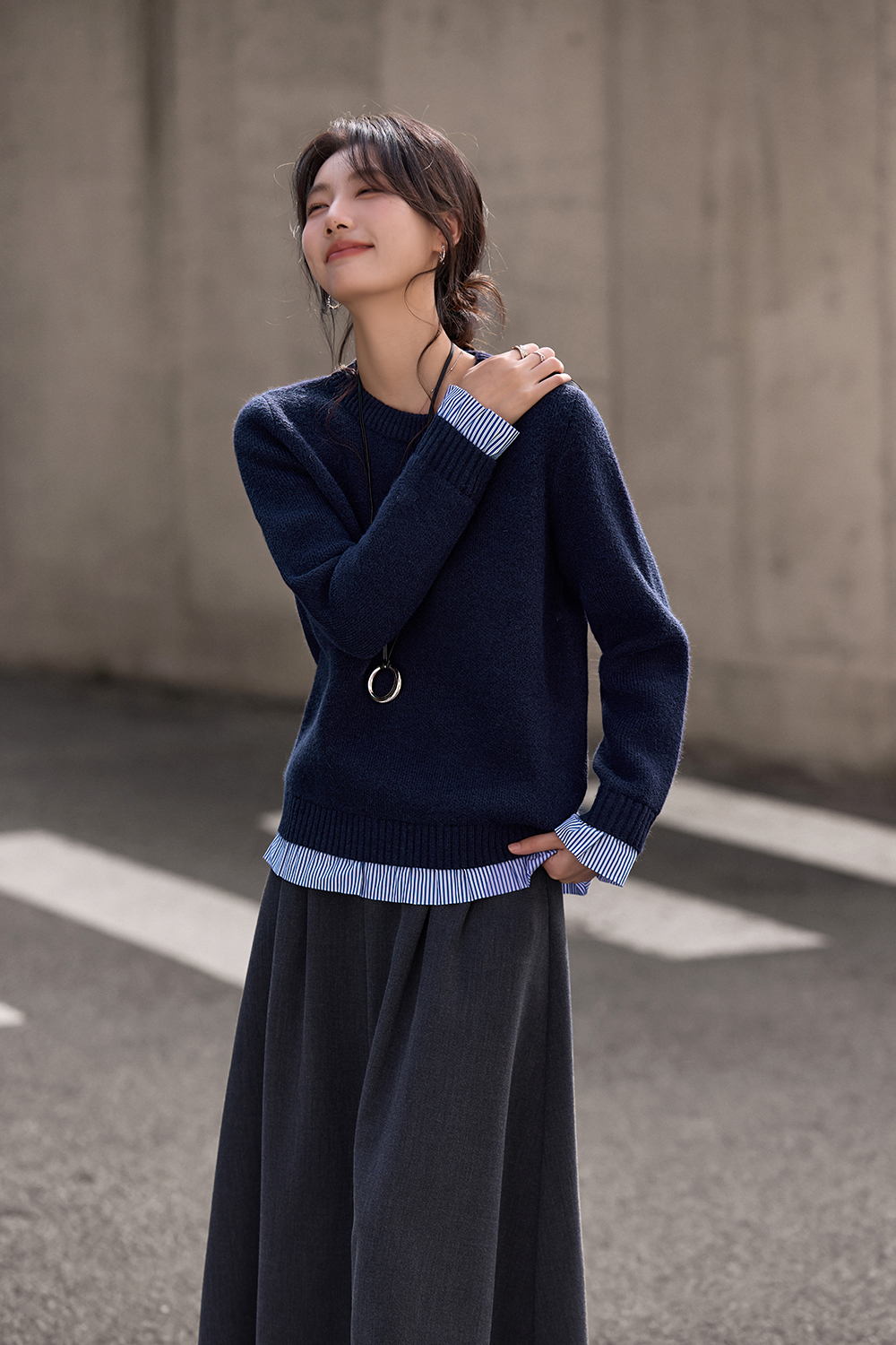 Striped Patchwork Fake Two-Piece Knit Top