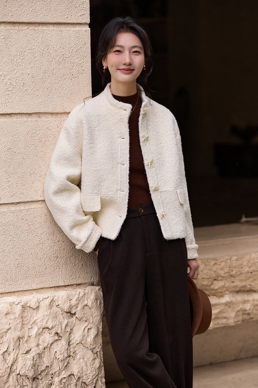 White Stand Collar Padded Coat