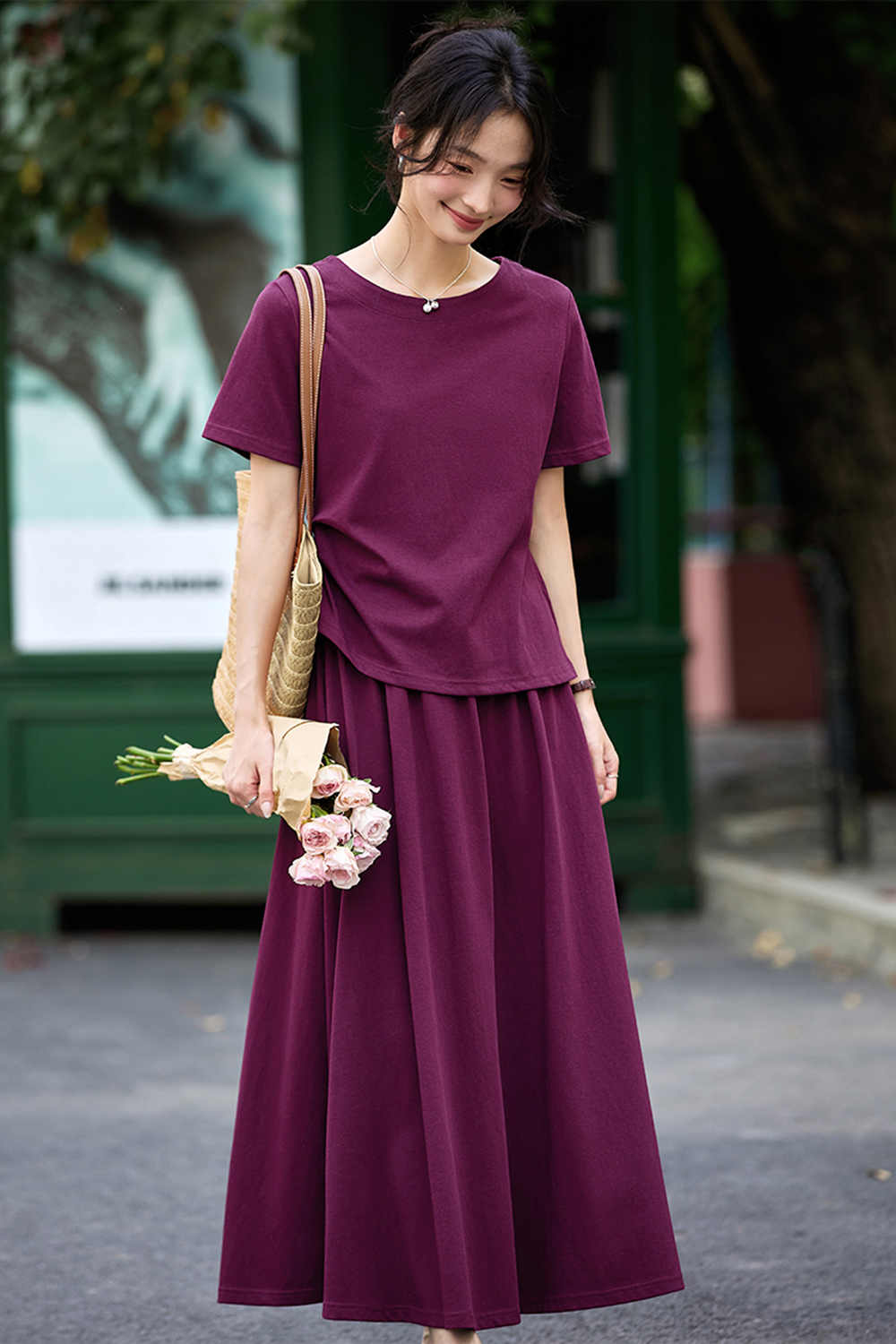 Irregular split Top and Long Swing Umbrella Skirt Casual Suit