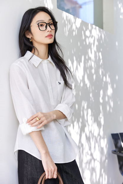 Deer-Embroidered Oversized Shirt for Stylish Commuting-VIMLYSTORE